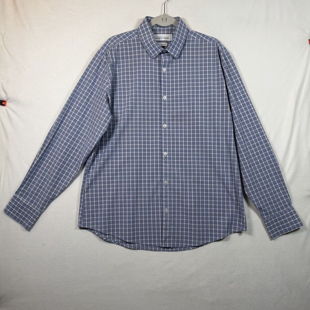 Mizzen + Main Leeward Shirt Mens Large Blue Check Performance Button Up Stretch